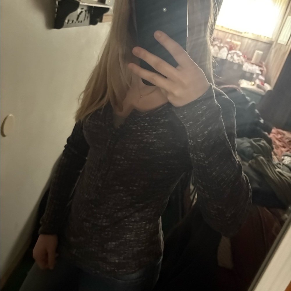 a.n.a Charcoal Textured Knit Top